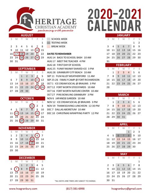 Calendar | Heritage Christian Academy